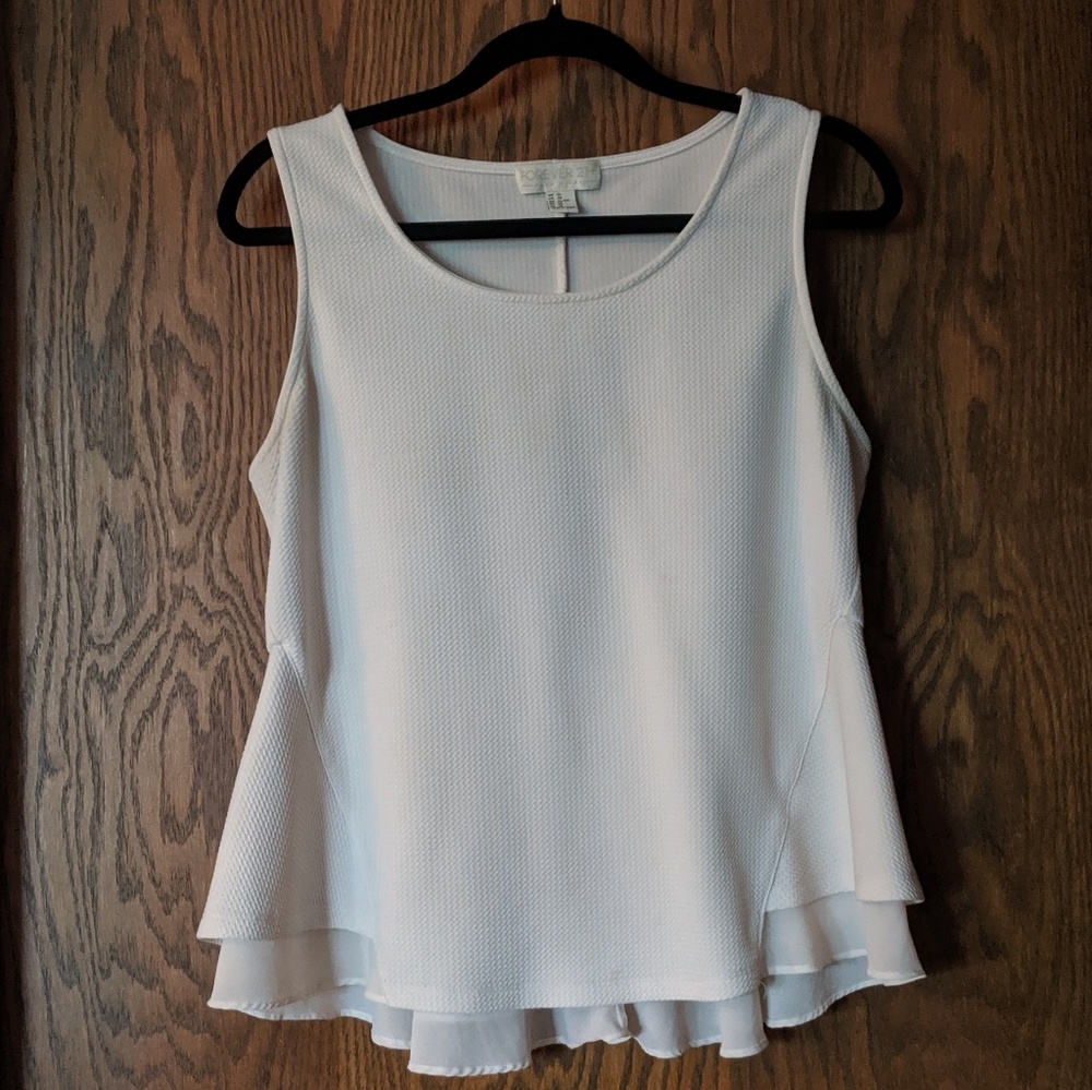 Forever 21 Plus Off-White Sleeveless Peplum Top